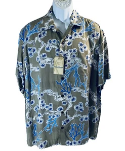Caribbean by Roundtree Yorke Floral Azul y Caqui XL S95WC853 $69.50 Nuevo con Etiqueta - Imagen 1 de 4
