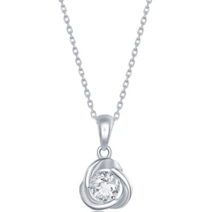 Classic Women's Necklace Sterling Silver Round White CZ Love Knot Shape M-6667 - Picture 1 of 1