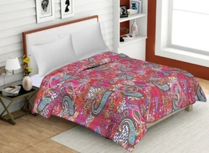 Indian Kantha Paisley Quilt Vintage Throw Handmade Cotton Blanket Bedspreads - Picture 1 of 5