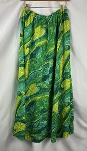 Vintage 1960s Hawaiian Maxi Skirt Women Extra Large Green Multicolor Elastic - Picture 1 of 2