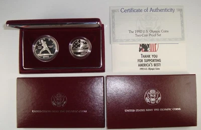 1992 US Mint Olympic Commemorative 2 Coin Proof Set - Silver Dollar / Clad Half - Image 1 of 4