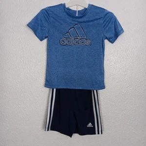 Adidas T-shirt Shorts Kids Size 4 Blue Activewear Short Sleeve Top Boy's - Picture 1 of 10