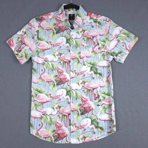 Visive Hawaiian Shirt Mens Small Short Sleeve Flamingo Tropical Button Up Beach - Picture 1 of 9