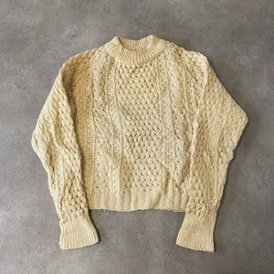 Suéter tejido a mano vintage para mujer mediano años 90 tejido con cable, beige - Imagen 1 de 8