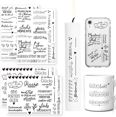 Rub On Sticker Sprüche 4er Set Transferfolie Glas Holz Basteln - Bild 1 von 4