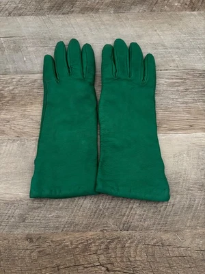 Guantes de cuero forrados de cachemir Henri Bendel para mujer, verde oscuro, talla 6 1/2 Foto 1 de 4