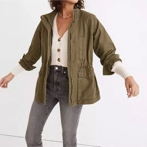 Madewell Damen Utility Jeans Moto Jacke Mantel Full Zip in oliv Gr. S - Bild 1 von 12