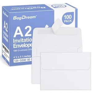 100 Pack White A2 Paper Envelopes Peel & Seal Invitation Envelopes for Weddin... - Picture 1 of 7