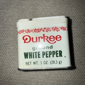 Vintage Durkee Collectors Tin Ground White Pepper 1 Oz Red Leaf Trim Flip Lid - Picture 1 of 5