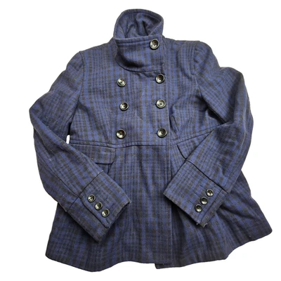 Old Navy Women’s Blue Plaid Double Breasted Wool Peacoat Medium - Image 1 of 4