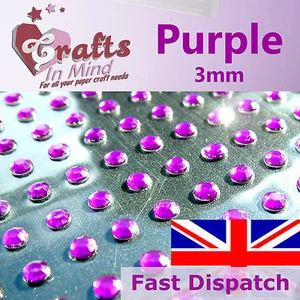 195 x 3mm Purple Rhinestone Diamante Gems | Round - Picture 1 of 1