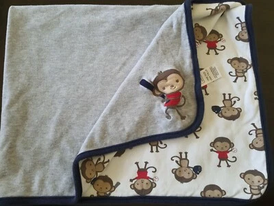 Manta de béisbol para bebé Carter's Just One You Monkey reverso gris algodón Foto 1 de 4