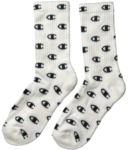 Champion Logoed Crew Socks Single Pair White Repeat, Youth Shoe Size 5Y-7Y - Picture 1 of 2