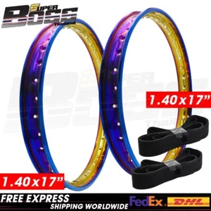 Steel Wheel Set Titanium Gold 1.40x17" 36 Holes 1 Pair & Rim Strip - Picture 1 of 6