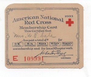 1923 American Red Cross Membership Card with Calendar