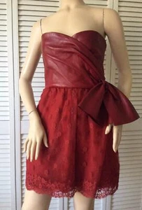 NEW VALENTINO Leather & Lace Strapless Red Dress (Size 42/8) - MSRP $4,550.00! - Picture 1 of 12