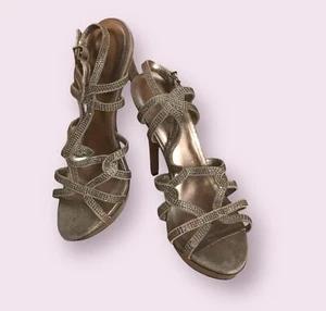 "Tacones Pelle Moda 4"" plataforma con tiras punta abierta peltre estrás talla 9,5" - Imagen 1 de 11