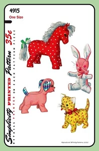 Stofftier Muster Welpe Hase KÄTZCHEN Pony Spielzeug Simplicity 4915 Vintage 1954 - Bild 1 von 5