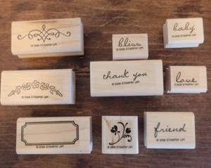 Stampin Up Set of 9 Noteworthy NIP Mounted Wood Block Stamps - Picture 1 of 13