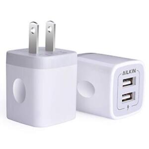USB Wall Charger Charger Adapter AILKIN 2-Pack 2.1Amp Dual Port Quick Charger