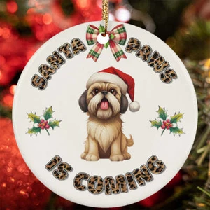 Funny Santa Paws Lhasa Apso Dog Lover Christmas Ornament Gift Tree Decor Hanging - Picture 1 of 4
