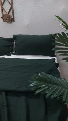 Emerald Green  Linen Bedding Set Queen Comforter Twin Full Queen King Duvet Set - Image 1 of 4