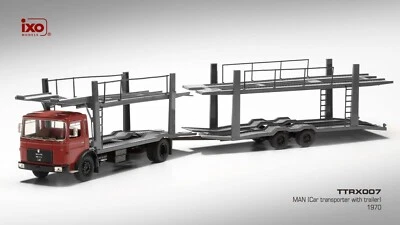IXO 1/43 TTRX007 MAN Transporteur tractor+trailer 1970 Dark Red Rouge foncé NLA - Immagine 1 di 4