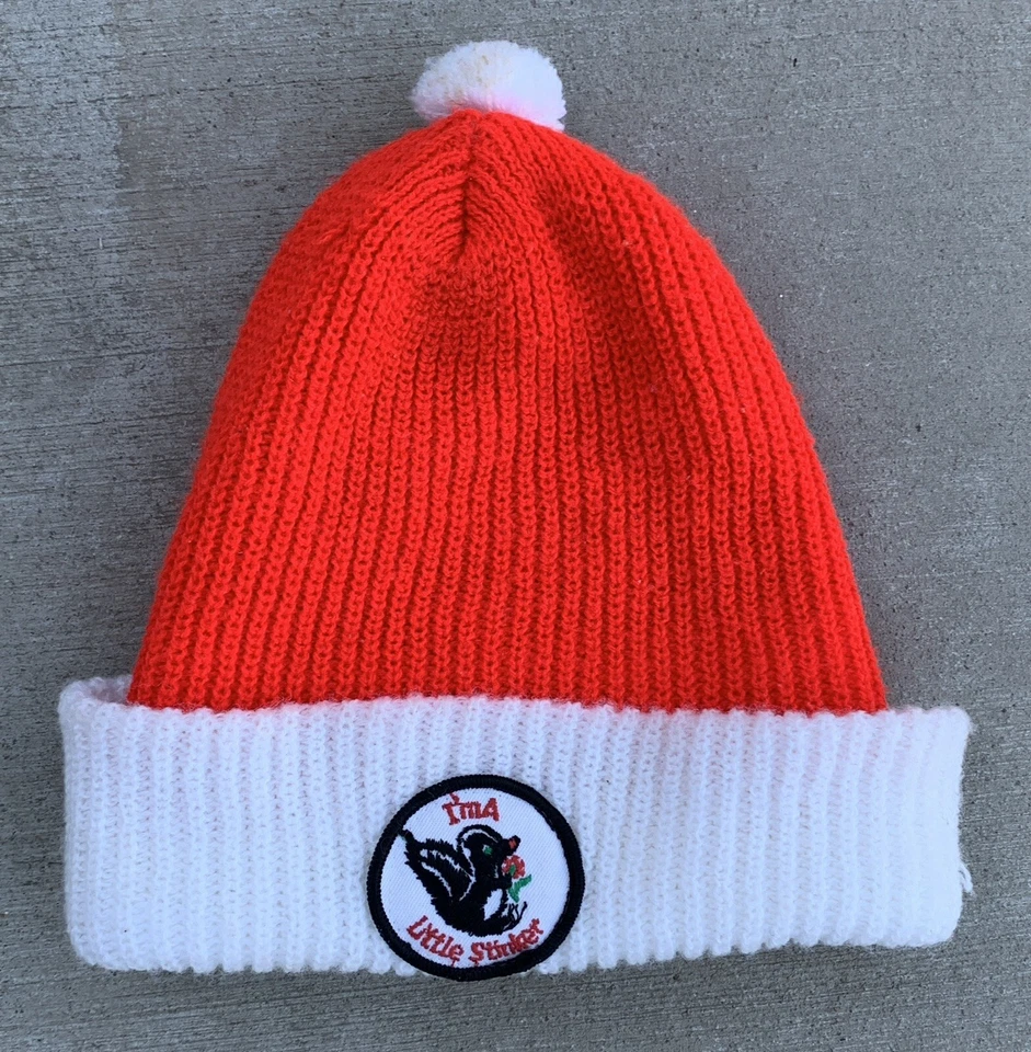 Vintage I’m A Little Stinker Acrylic Knit Hat Beanie Embroidered Skunk Patch  - Image 1 of 4
