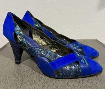 Zapatos de tacón vintage Gibal Boutique azul piel de serpiente talla 10 (40)- Italia Foto 1 de 4