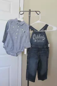 OshKosh B'Gosh Boys One Piece Long Sleeve Bodysuit & overalls 18 & 24 mos. NWT - Picture 1 of 8