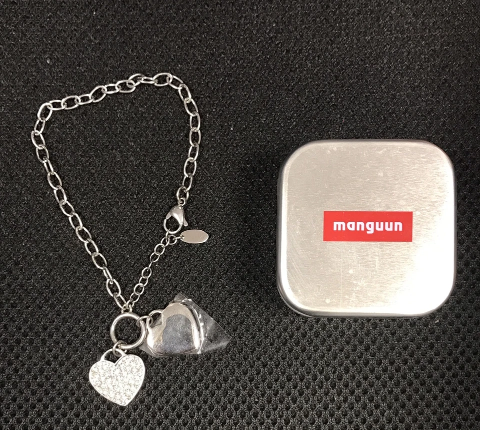 *** MANGUUN Armkette Damen Armband *** Mit 2 Herzen aus Strass und Matt *** 22cm - Bild 1 von 4