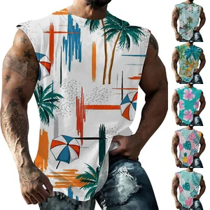 Hawaiian Mens Summer Surf Beach Tank Top Large Size Casual Print Sleeveless Tops - Picture 1 of 38