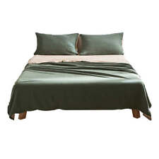 Danoz Direct - Cosy Club Cotton Bed Sheets Set Green Beige Cover Double