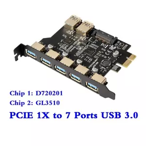 Adaptador de Tarjeta de Expansión USB 3.0 PCI-E 7 Puertos Hub Adaptador Controlador Externo - Imagen 1 de 9