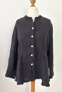 Grizas Jacket Women's 100% Washed Linen Stand Collar Peplum Shacket Size M - Picture 1 of 7