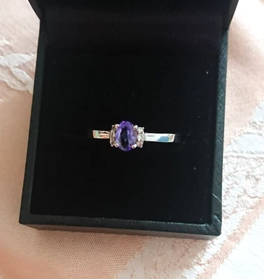 Tansanit Ring mit Zirkonen, Silber 925 rhodiniert - Bild 1 von 4