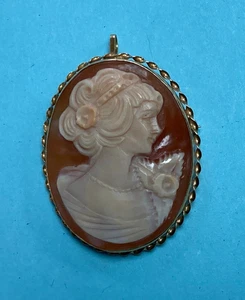 Antiguo broche colgante camafeo dama tallado en oro amarillo de 14 quilates Art Nouveau ~ #22 - Imagen 1 de 9