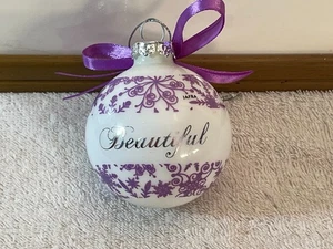 Christmas ornament glass white ball purple designs beautiful OH9930 - Picture 1 of 4
