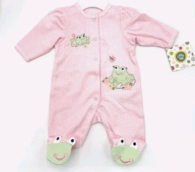 New Little Me 6 month Pink FROG ROMPER Footed All Cotton girl 1 pc - Image 1 of 3