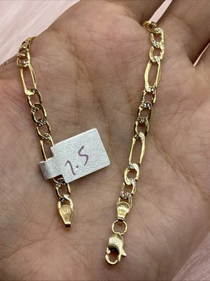 14k Figaro Hollow Bracelet - Image 1 of 2