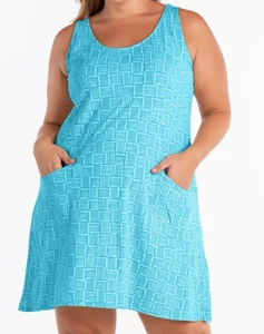 FRESH PRODUCE Large Blue Fin Down Under Drape Jersey Cotton Dress $72 NWT L - Picture 1 of 4