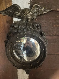 VTG GOLD SYROCO FEDERAL EAGLE TOP ROUND PORT HOLE CONVEX MIRROR 17 X 10 - Picture 1 of 3