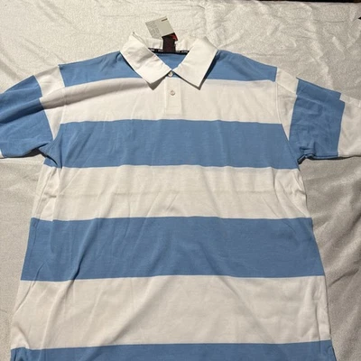 Camisa polo masculina de rugby vintage DTEK Taiga listrada azul branca tamanho XL estilo K010 - Imagem 1 de 4