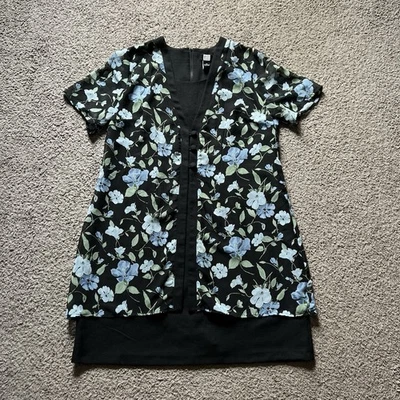 Vestido Vintage Anos 90 Y2K 18W Azul Floral Manga Curta Camadas Ditsy Grunge Plus Antigo - Imagem 1 de 4