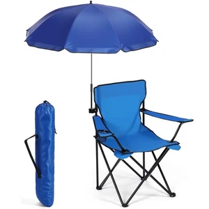 1 Set Beach Chair with Umbrella Foldable Camping Chair Fold up Umbrella with ... - Picture 1 of 7