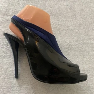 Pierre Hardy Black Patent Leather Slingback Peep Toe Stiletto Heels Sz 8.5Italy - Picture 1 of 11