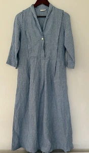 Poetry Midi Dress Linen Poplin Blue Stripe Size 6 Oversized Loose Cottage - Picture 1 of 7