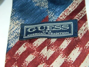 Guess Red blue gold geometric  wide 100% silk mens neck tie - Picture 1 of 6