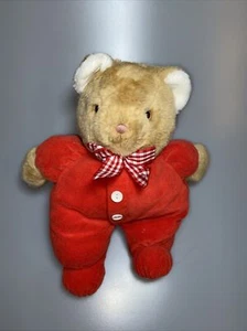 Eden Red Teddy Bear Stuffed Plush Red Gingham Bow Vintage Baby Toy 12" - Picture 1 of 3