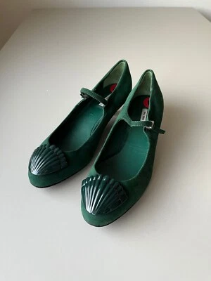 MIU MIU Green Suede Decorative Shell Buckle Low Heel Size EU 36 Made in Italy - Image 1 of 4